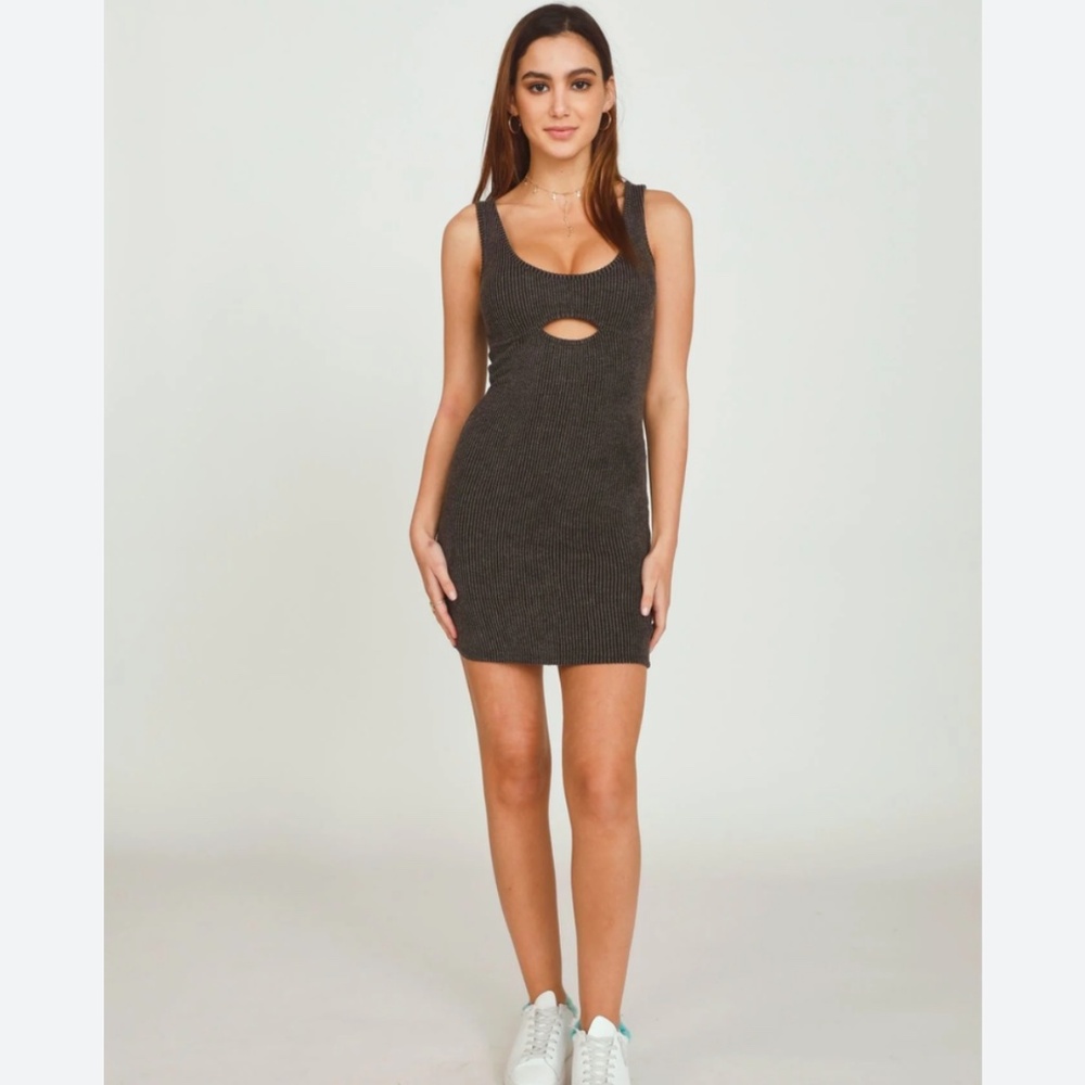 Vintage Havana Women’s SZ M Black and Grey Ribbed Mini Body Con Dress